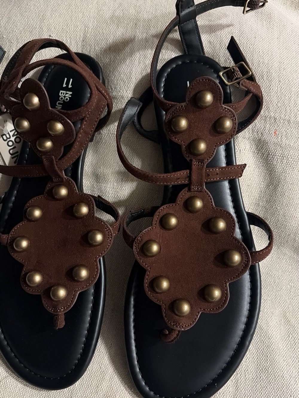 No Boundaries Brown Leather-Look Studded Gladiator Sandals